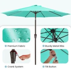 9 Ft. Outdoor Market Patio Umbrella With Hand Crank Lift In Peacock Blue -Jearey jearey market umbrellas zzs 9 pb c3 1000
