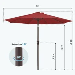 9 Ft. Outdoor Market Patio Umbrella With Hand Crank Lift In Red -Jearey jearey market umbrellas zzs 9 rd 44 1000