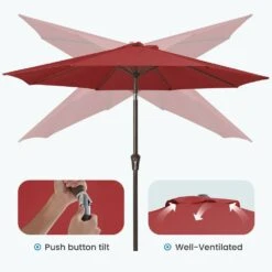 9 Ft. Outdoor Market Patio Umbrella With Hand Crank Lift In Red -Jearey jearey market umbrellas zzs 9 rd 4f 1000