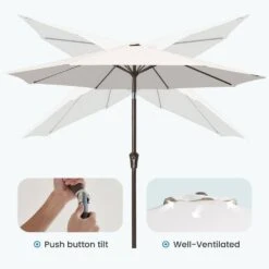 9 Ft. Outdoor Market Patio Umbrella With Hand Crank Lift In Off-White -Jearey jearey market umbrellas zzs 9 wt 4f 1000
