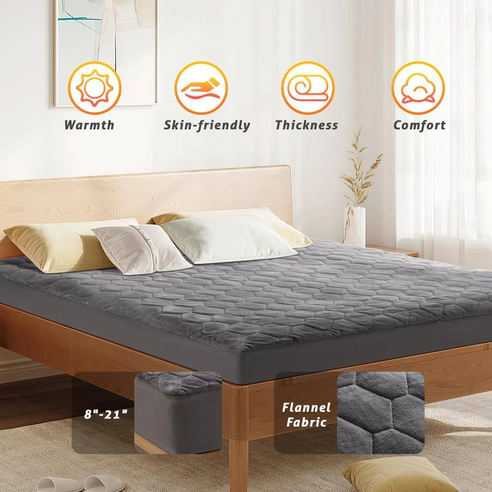 King Gray Flannel Electric Heated Mattress Pad 2 King Gray Flannel Electric Heated Mattress Pad - Image 2