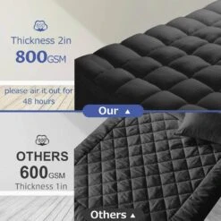 2 In. Queen Deep Pocket Down Alternative Mattress Pad -Jearey jearey mattress toppers lg800g gy q 1f 1000