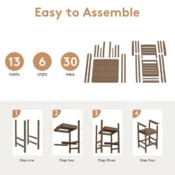 3-Pieces HDPE Plastic Square 46 In. Outdoor Bar Set In Brown -Jearey jearey outdoor bar sets jygjy3jt brown 1f 1000