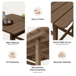 3-Pieces HDPE Plastic Square 46 In. Outdoor Bar Set In Brown -Jearey jearey outdoor bar sets jygjy3jt brown 44 1000