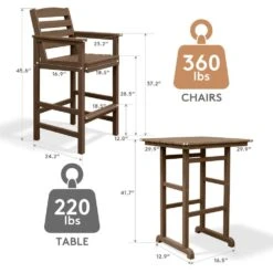 3-Pieces HDPE Plastic Square 46 In. Outdoor Bar Set In Brown -Jearey jearey outdoor bar sets jygjy3jt brown 4f 1000