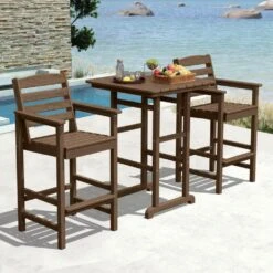 3-Pieces HDPE Plastic Square 46 In. Outdoor Bar Set In Brown