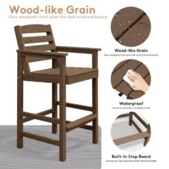 3-Pieces HDPE Plastic Square 46 In. Outdoor Bar Set In Brown -Jearey jearey outdoor bar sets jygjy3jt brown fa 1000