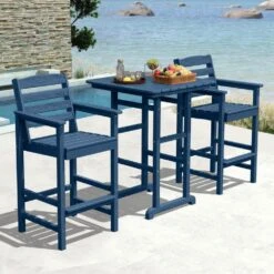 3-Pieces HDPE Plastic Square 46 In. Outdoor Bar Set In Navy