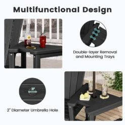 Black HDPE Outdoor Weather-Resistant Bistro Set Bar Stool With Double-Layer Tray And Umbrella Hole (2-Pack) -Jearey jearey outdoor bar stools scltqwgby bk 1f 1000