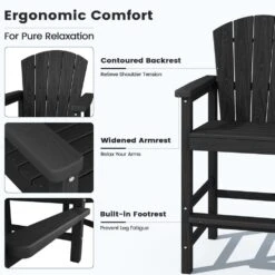 Black HDPE Outdoor Weather-Resistant Bistro Set Bar Stool With Double-Layer Tray And Umbrella Hole (2-Pack) -Jearey jearey outdoor bar stools scltqwgby bk 4f 1000