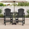 Black HDPE Outdoor Weather-Resistant Bistro Set Bar Stool With Double-Layer Tray And Umbrella Hole (2-Pack)