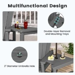 Gray HDPE Outdoor Weather-Resistant Bistro Set Bar Stool With Double-Layer Tray And Umbrella Hole (2-Pack) -Jearey jearey outdoor bar stools scltqwgby gr 1f 1000