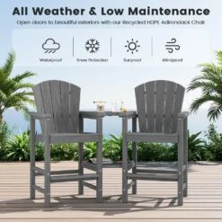 Gray HDPE Outdoor Weather-Resistant Bistro Set Bar Stool With Double-Layer Tray And Umbrella Hole (2-Pack) -Jearey jearey outdoor bar stools scltqwgby gr 44 1000