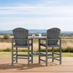 Gray HDPE Outdoor Weather-Resistant Bistro Set Bar Stool With Double-Layer Tray And Umbrella Hole (2-Pack) -Jearey jearey outdoor bar stools scltqwgby gr 66 1000