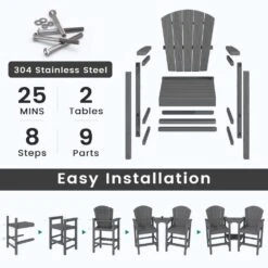 Gray HDPE Outdoor Weather-Resistant Bistro Set Bar Stool With Double-Layer Tray And Umbrella Hole (2-Pack) -Jearey jearey outdoor bar stools scltqwgby gr fa 1000