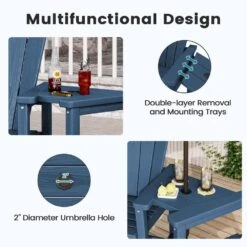 Navy Blue HDPE Outdoor Weather-Resistant Bistro Set Bar Stool With Double-Layer Tray And Umbrella Hole (2-Pack) -Jearey jearey outdoor bar stools scltqwgby na 1f 1000