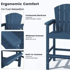 Navy Blue HDPE Outdoor Weather-Resistant Bistro Set Bar Stool With Double-Layer Tray And Umbrella Hole (2-Pack) -Jearey jearey outdoor bar stools scltqwgby na 4f 1000