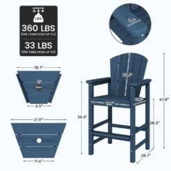 Navy Blue HDPE Outdoor Weather-Resistant Bistro Set Bar Stool With Double-Layer Tray And Umbrella Hole (2-Pack) -Jearey jearey outdoor bar stools scltqwgby na c3 1000