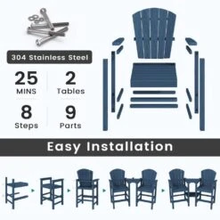 Navy Blue HDPE Outdoor Weather-Resistant Bistro Set Bar Stool With Double-Layer Tray And Umbrella Hole (2-Pack) -Jearey jearey outdoor bar stools scltqwgby na fa 1000