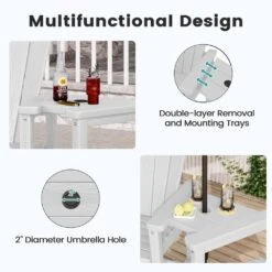 White HDPE Outdoor Weather-Resistant Bistro Set Bar Stool With Double-Layer Tray And Umbrella Hole (2-Pack) -Jearey jearey outdoor bar stools scltqwgby wh 1f 1000