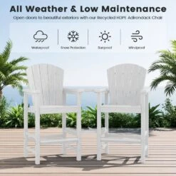 White HDPE Outdoor Weather-Resistant Bistro Set Bar Stool With Double-Layer Tray And Umbrella Hole (2-Pack) -Jearey jearey outdoor bar stools scltqwgby wh 44 1000
