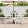 White HDPE Outdoor Weather-Resistant Bistro Set Bar Stool With Double-Layer Tray And Umbrella Hole (2-Pack)