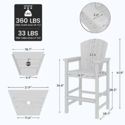 White HDPE Outdoor Weather-Resistant Bistro Set Bar Stool With Double-Layer Tray And Umbrella Hole (2-Pack) -Jearey jearey outdoor bar stools scltqwgby wh c3 1000