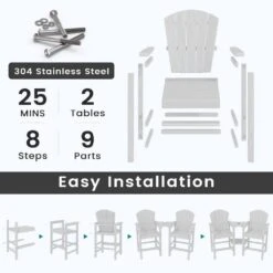 White HDPE Outdoor Weather-Resistant Bistro Set Bar Stool With Double-Layer Tray And Umbrella Hole (2-Pack) -Jearey jearey outdoor bar stools scltqwgby wh fa 1000