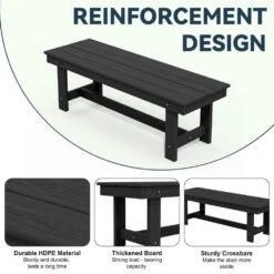 56.3 In. W Outdoor Patio HDPE Plastic All-Weather Resistant Ottoman Backless Dining Bench In Black -Jearey jearey outdoor benches jycd bk 1f 1000