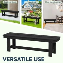 56.3 In. W Outdoor Patio HDPE Plastic All-Weather Resistant Ottoman Backless Dining Bench In Black -Jearey jearey outdoor benches jycd bk 44 1000