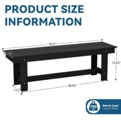 56.3 In. W Outdoor Patio HDPE Plastic All-Weather Resistant Ottoman Backless Dining Bench In Black -Jearey jearey outdoor benches jycd bk 76 1000