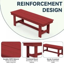 56.3 In. W Outdoor Patio HDPE Plastic All-Weather Resistant Ottoman Backless Dining Bench In Dark Red 13 56.3 In. W Outdoor Patio HDPE Plastic All-Weather Resistant Ottoman Backless Dining Bench In Dark Red -Jearey jearey outdoor benches jycd drd 1f 1000
