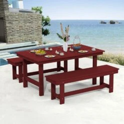 56.3 In. W Outdoor Patio HDPE Plastic All-Weather Resistant Ottoman Backless Dining Bench In Dark Red 17 56.3 In. W Outdoor Patio HDPE Plastic All-Weather Resistant Ottoman Backless Dining Bench In Dark Red -Jearey jearey outdoor benches jycd drd 31 1000
