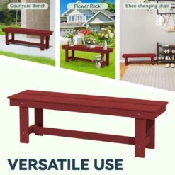 56.3 In. W Outdoor Patio HDPE Plastic All-Weather Resistant Ottoman Backless Dining Bench In Dark Red 14 56.3 In. W Outdoor Patio HDPE Plastic All-Weather Resistant Ottoman Backless Dining Bench In Dark Red -Jearey jearey outdoor benches jycd drd 44 1000