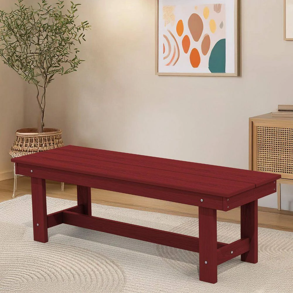56.3 In. W Outdoor Patio HDPE Plastic All-Weather Resistant Ottoman Backless Dining Bench In Dark Red 1 56.3 In. W Outdoor Patio HDPE Plastic All-Weather Resistant Ottoman Backless Dining Bench In Dark Red