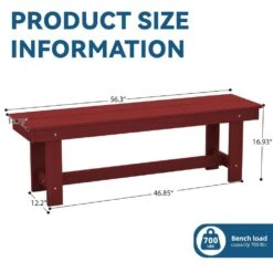 56.3 In. W Outdoor Patio HDPE Plastic All-Weather Resistant Ottoman Backless Dining Bench In Dark Red 16 56.3 In. W Outdoor Patio HDPE Plastic All-Weather Resistant Ottoman Backless Dining Bench In Dark Red -Jearey jearey outdoor benches jycd drd 76 1000