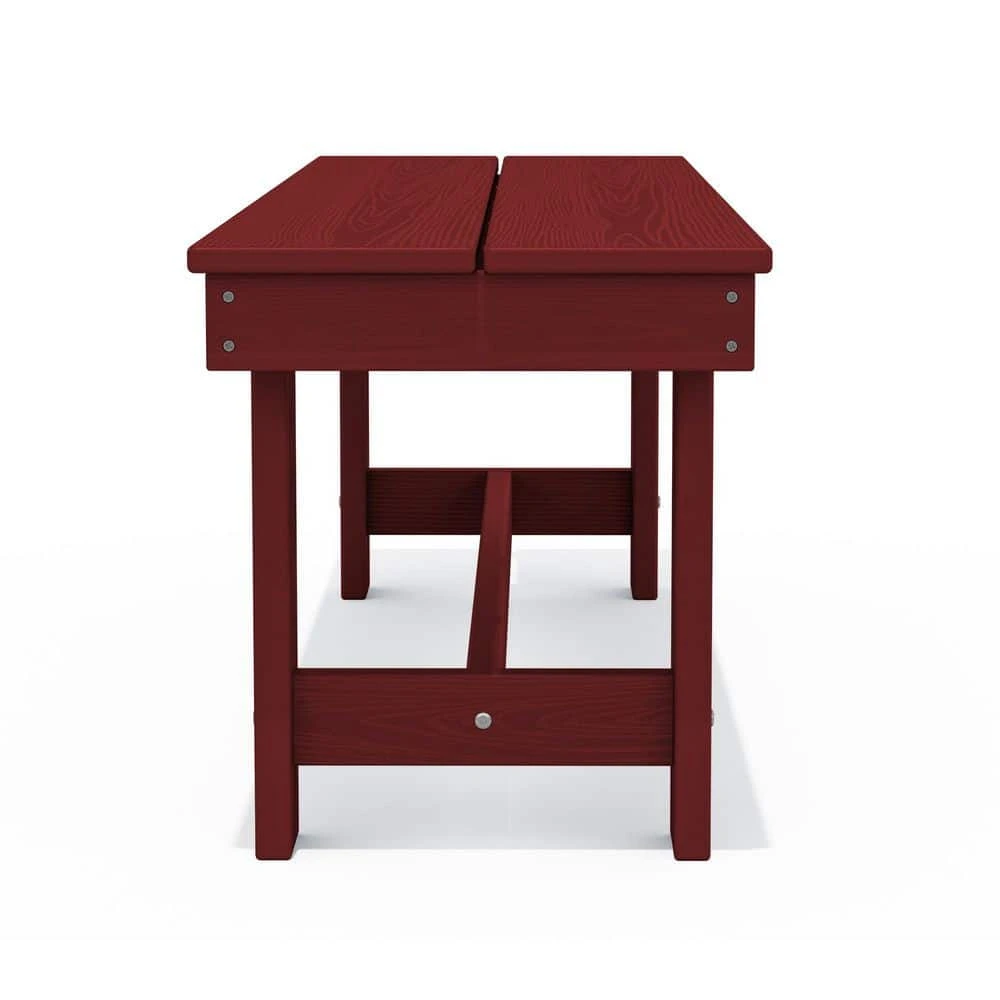56.3 In. W Outdoor Patio HDPE Plastic All-Weather Resistant Ottoman Backless Dining Bench In Dark Red 2 56.3 In. W Outdoor Patio HDPE Plastic All-Weather Resistant Ottoman Backless Dining Bench In Dark Red - Image 2