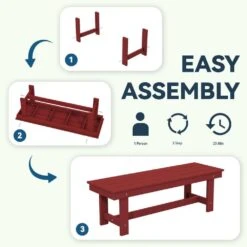 56.3 In. W Outdoor Patio HDPE Plastic All-Weather Resistant Ottoman Backless Dining Bench In Dark Red 15 56.3 In. W Outdoor Patio HDPE Plastic All-Weather Resistant Ottoman Backless Dining Bench In Dark Red -Jearey jearey outdoor benches jycd drd fa 1000