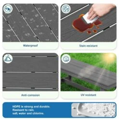 56.3 In. W Outdoor Patio HDPE Plastic All-Weather Resistant Ottoman Backless Dining Bench In Gray -Jearey jearey outdoor benches jycd gr c3 1000