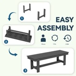 56.3 In. W Outdoor Patio HDPE Plastic All-Weather Resistant Ottoman Backless Dining Bench In Gray -Jearey jearey outdoor benches jycd gr fa 1000