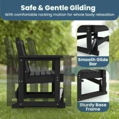 HDPE Black Outdoor Bench, 2 Person Plastic Glider Rocking Chair For Swings Outside Loveseat, For Garden Porch -Jearey jearey outdoor benches sryby bk 4f 1000