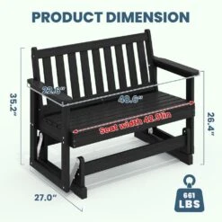 HDPE Black Outdoor Bench, 2 Person Plastic Glider Rocking Chair For Swings Outside Loveseat, For Garden Porch -Jearey jearey outdoor benches sryby bk c3 1000