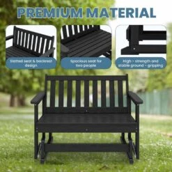 HDPE Black Outdoor Bench, 2 Person Plastic Glider Rocking Chair For Swings Outside Loveseat, For Garden Porch -Jearey jearey outdoor benches sryby bk fa 1000