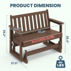 HDPE Brown Outdoor Bench, 2 Person Plastic Glider Rocking Chair For Swings Outside Loveseat For Garden Porch -Jearey jearey outdoor benches sryby brown c3 1000