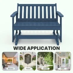 HDPE Navy Outdoor Bench, 2 Person Plastic Glider Rocking Chair For Swings Outside Loveseat For Garden Porch -Jearey jearey outdoor benches sryby ny 1f 1000