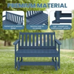 HDPE Navy Outdoor Bench, 2 Person Plastic Glider Rocking Chair For Swings Outside Loveseat For Garden Porch -Jearey jearey outdoor benches sryby ny fa 1000