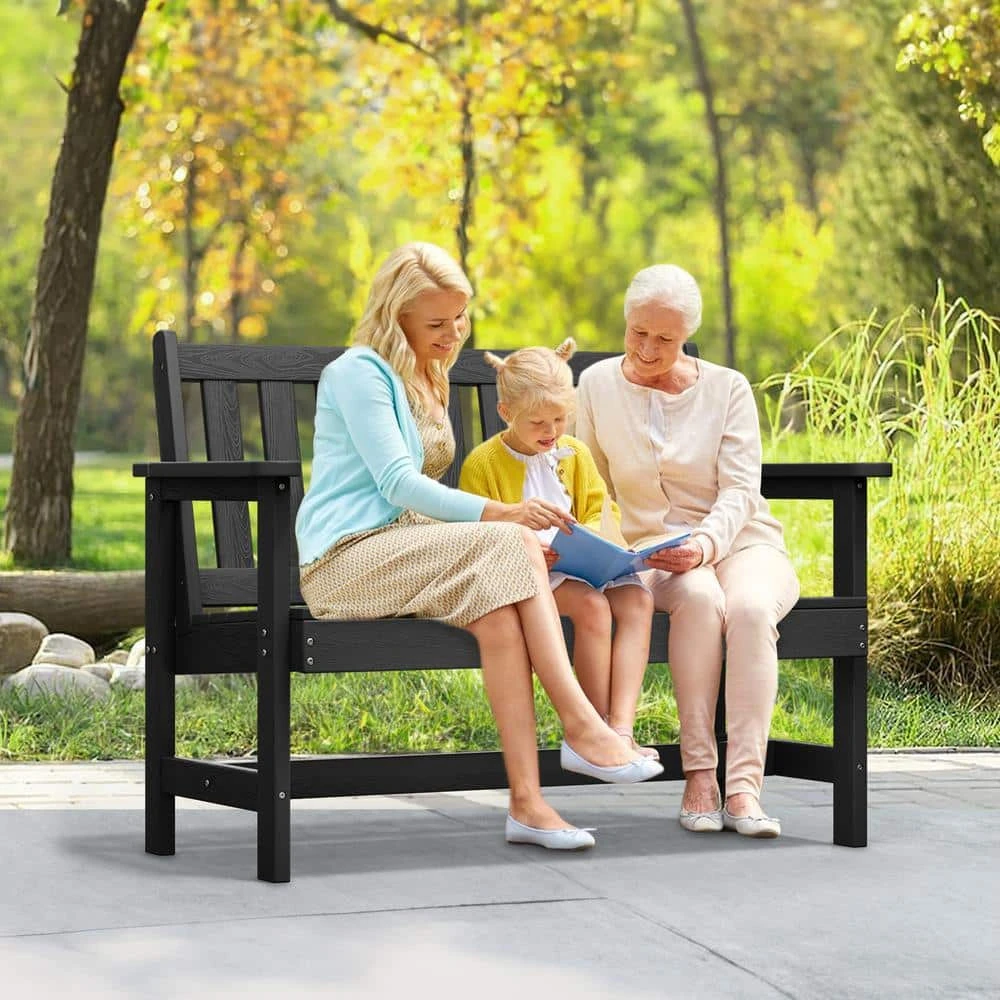 Garden Bench All-Weather HDPE 2-Person Plastic Outdoor Bench In Black 7 Garden Bench All-Weather HDPE 2-Person Plastic Outdoor Bench In Black - Image 7