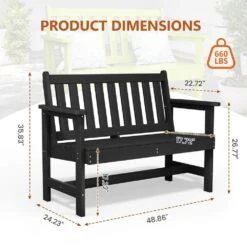 Garden Bench All-Weather HDPE 2-Person Plastic Outdoor Bench In Black 12 Garden Bench All-Weather HDPE 2-Person Plastic Outdoor Bench In Black -Jearey jearey outdoor benches zlf gycy bk fa 1000