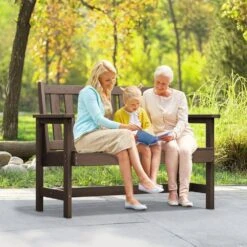 Garden Bench All-Weather HDPE 2-Person Plastic Outdoor Bench In Brown -Jearey jearey outdoor benches zlf gycy br 31 1000