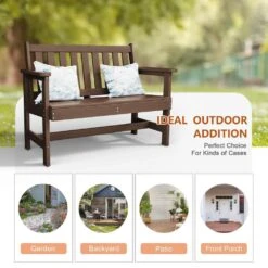 Garden Bench All-Weather HDPE 2-Person Plastic Outdoor Bench In Brown -Jearey jearey outdoor benches zlf gycy br 44 1000